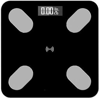 Lichaamsvet Schaal Smart Bmi Schaal Batterij Aangedreven Led Digitale Badkamer Draadloze Weegschaal Balance Bluetooth App Android Ios zwart