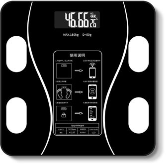 Lichaamsvet Schaal Weegschalen Bluetooth Elektronische Wegen Voor Body Digitale Gewicht Floor Weegschalen Gehard Glas Lcd Display zwart