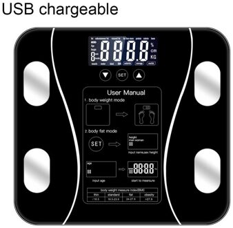 Lichaamsvet Smart Weegschalen Keukenweegschaal Floor Wetenschappelijke Elektronische Led Digitale Gewicht Badkamer Balans Bluetooth App Android Of Ios zwart-charging