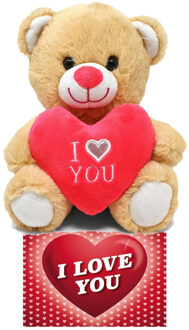 Licht bruine pluche knuffelbeer 30 cm incl. Valentijnskaart I Love You - Knuffelberen