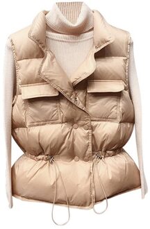 Licht Down Vest Vrouwen Korte Vest Winddicht Lichtgewicht Warm Vest Witte Eendendons Down Jas Mouwloze khaki / L