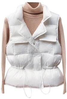 Licht Down Vest Vrouwen Korte Vest Winddicht Lichtgewicht Warm Vest Witte Eendendons Down Jas Mouwloze wit / M