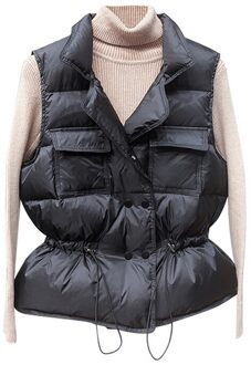 Licht Down Vest Vrouwen Korte Vest Winddicht Lichtgewicht Warm Vest Witte Eendendons Down Jas Mouwloze zwart / L