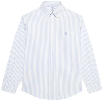 Lichtblauw en wit Regular Fit Non-Iron Stretch Katoenen Casual Overhemd met Button-Down Kraag Brooks Brothers , Blue , Heren - L,S