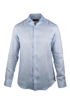 Lichtblauw linnen overhemd met lange mouwen Moorer , Blue , Heren - M,S