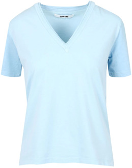 Lichtblauw V-Hals Katoenen T-Shirt Mauro Grifoni , Blue , Dames - L,M,S