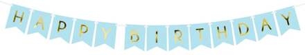 Lichtblauwe DIY feest slinger Happy Birthday 1,75 meter - Kinderverjaardag/kinderfeestje/verjaardag slinger lichtblauw