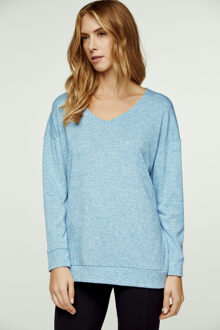 Lichtblauwe gemêleerde V-hals gebreide top - L