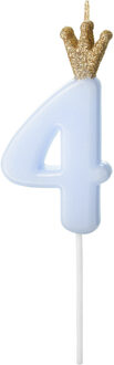 Lichtblauwe Kaars Met Kroontje Cijfer 4