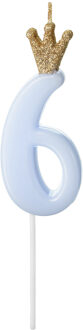 Lichtblauwe Kaars Met Kroontje Cijfer 6