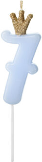 Lichtblauwe Kaars Met Kroontje Cijfer 7