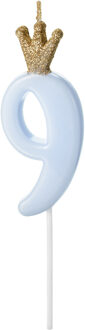 Lichtblauwe Kaars Met Kroontje Cijfer 9