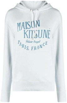 Lichtblauwe Katoenen Sweatshirt met Logo Print Maison Kitsuné , Blue , Heren - 2Xl,Xl,L
