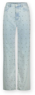 Lichtblauwe wide leg jeans met strass steentjes Homage , Blue , Dames - W28,W26