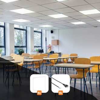 Lichtbundel 'BrightStudy' - Compleet pakket - Onderwijs - Klaslokaal - 6x8m - 7x9m - 8 panelen en 8 netsnoeren Wit