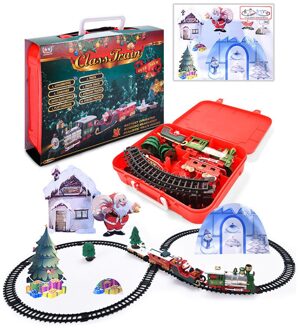Lichten En Geluiden Kerst Trein Set Railway Tracks Speelgoed Xmas Trein Elektrische Spoorweg Trein Set W/Locomotief Motor auto 'S B met a rood doos