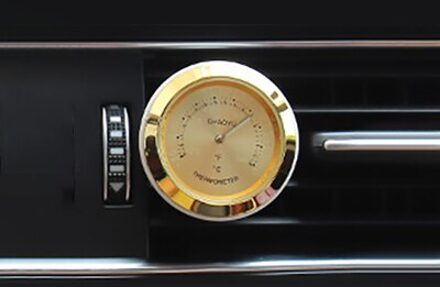 Lichtgevende Auto Gauge Klok Mini Auto Air Vent Waterdichte Quartz Klok Met Clip Luchtuitlaat Horloge Klok Voor Styling Auto accessoires Thermometer goud