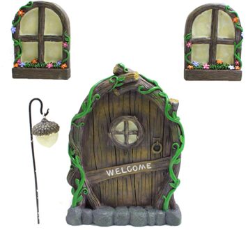 Lichtgevende Miniatuur Fairy Gnome Raam Deur Elf Thuis Voor Yard Art Tuin Standbeelden Decor Outdoor Fairy Tuin Decoratie