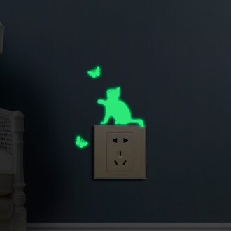 Lichtgevende Muurstickers Switch Sticker Thuis Decor Kinderkamer Decoratie Sticker Kat Koe Fairy Stars Glow Stickers Home Decoratie kat butterflies