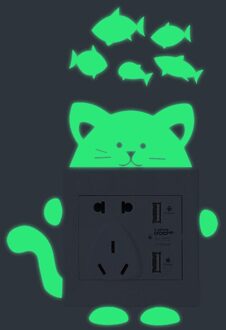 Lichtgevende Muurstickers Switch Sticker Thuis Decor Kinderkamer Decoratie Sticker Kat Koe Fairy Stars Glow Stickers Home Decoratie kat vis
