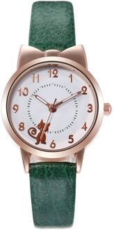 Lichtgevende Pointer Riem Horloge Sleek Minimalistische Mode Met Lederen Band Dial Vrouwen Quartz Horloge Horloge groen