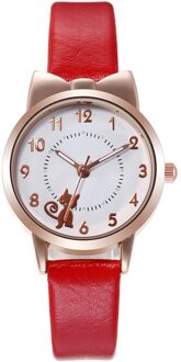 Lichtgevende Pointer Riem Horloge Sleek Minimalistische Mode Met Lederen Band Dial Vrouwen Quartz Horloge Horloge Rood
