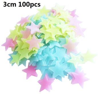 Lichtgevende Sterren Muurstickers Glinsterende Kinderen Maan Tl Muurstickers Babykamer Slaapkamer Plafond Woondecoratie gemengde kleur 100stk