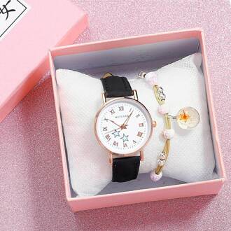 Lichtgevende Sterren Vrouwen Horloges Dames Horloges Casual Lederen Band Quartz Horloge Klok Montre Femme Relogio Feminino