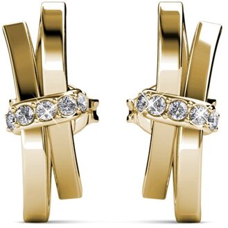 Lichtgevende strik oorbellen - goud en kristal