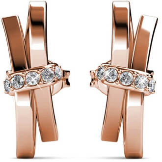 Lichtgevende strik oorbellen - roségoud en kristal