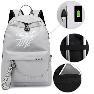 Lichtgevende Usb Vrouwen Rugzak Letters Print Schooltassen Tiener Meisjes Linten Canvas Computer Rugzak Mochila Sac A Dos grijs