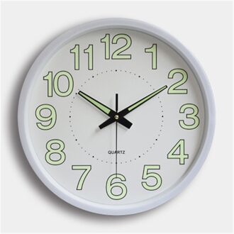 Lichtgevende Wandklok Stille Quartz Wandklokken Digitale Opknoping Horloges Slaapkamer Creatieve Gloeiende Horloge Woonkamer Decor 12 Inch wit