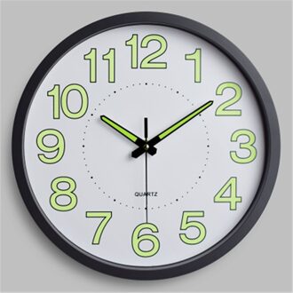 Lichtgevende Wandklok Stille Quartz Wandklokken Digitale Opknoping Horloges Slaapkamer Creatieve Gloeiende Horloge Woonkamer Decor 12 Inch zwart