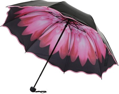 Lichtgewicht Reizen Drie-Opvouwbare Paraplu Winddicht Automatische Paraplu Zon & Regen UV Bescherming Parasol Paraplu Roze