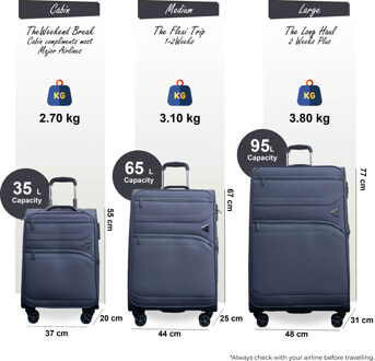 Lichtgewicht zachte grijze dubbele 4-wiel handbagagekoffer Grijs