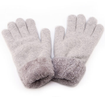Lichtgrijs gebreide handschoenen met nepbont voor dames