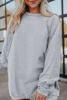 Lichtgrijze Ribgebreide Oversized Sweatshirt - maat XL Lichtgrijs