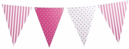 Lichtroze vlaggenlijn met stippen en strepen 3,6 m