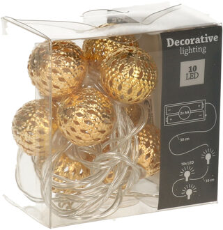 Lichtslinger/lichtsnoer - 2x - met 10 gouden balletjes - op batterijen - 100 cm