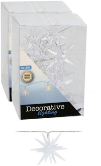 Lichtslinger/lichtsnoer - 2x - met 10 sterretjes - op batterijen - 150 cm