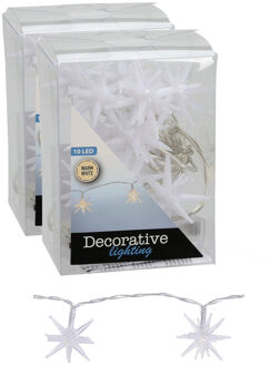 Lichtslinger/lichtsnoer - 2x - met 10 witte sterretjes - op batterijen - 100 cm