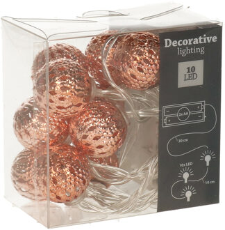 Lichtslinger/lichtsnoer - 3x - met 10 koperen balletjes - op batterijen - 100 cm