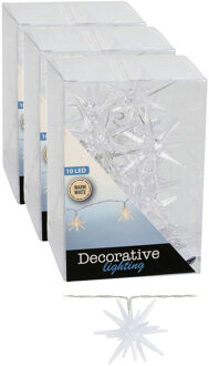 Lichtslinger/lichtsnoer - 3x - met 10 sterretjes - op batterijen - 150 cm