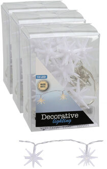 Lichtslinger/lichtsnoer - 3x - met 10 witte sterretjes - op batterijen - 100 cm