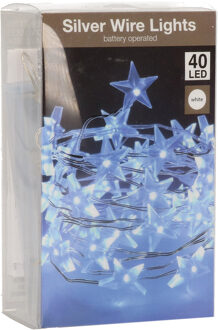 Lichtslinger/lichtsnoer - 40 witte sterretjes - verlichting - 2 mtr - op batterijen Zilver