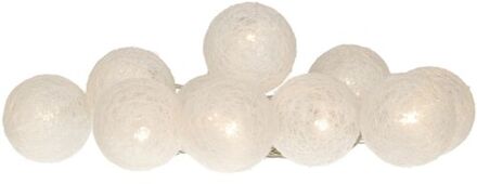 Lichtslinger/lichtsnoer met 10 decoratieve witte balletjes 150 cm op batterijen - Lichtsnoeren