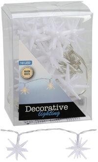 Lichtslinger/lichtsnoer met 10 witte sterretjes verlichting 100 cm op batterijen - Lichtsnoeren
