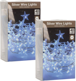 Lichtslingers/lichtsnoeren met sterren - 2 stuks - helder wit - 200 cm