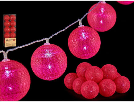 Lichtsnoer 10 led balletjes - fuchsia roze - 150 cm - kunststof- batterij