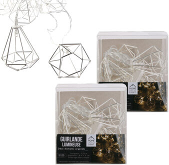 lichtsnoer - 2x - 10 diamant led lampjes - 175 cm - batterij - verlichting